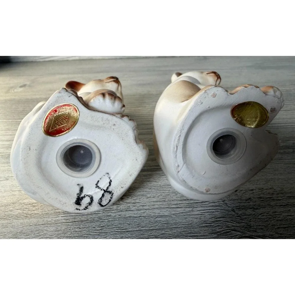 Vtg Salt & Pepper Shakers Siamese Cat Green Rhinestone Eyes W/Stoppers Japan